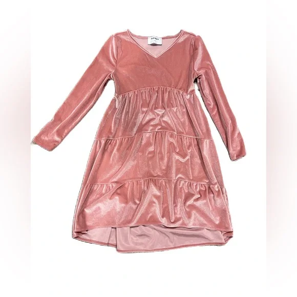 old navy pink velvet dress Old Navy Girls size S 6/7 Dress Velvet Velour Stretch Pink Ruffle At Bottom